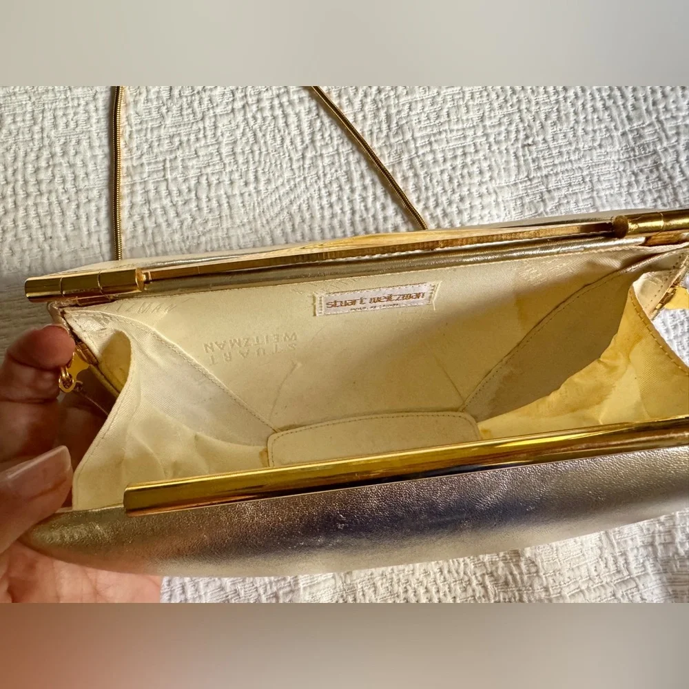 Vintage Stuart Weitzman leather framed Gold Women's Handbag purse - Picture 3 of 11